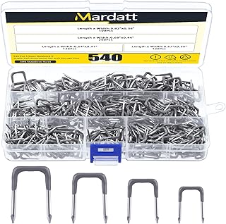 540 Pcs Insulated U Staple Nail Assortment Set with Storage Case, 0.56", 0.44“, 0.41", 0.36" Metal Cable Staple for Fixing Electrical Wire