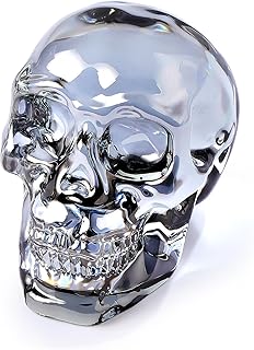 Crystal Plating Black Skull Head Figurines, Day of The Dead Decor - Skull Lovers Gifts for Women, Glass Skull Head Art Halloween Ornament with Gifts Box 2.8''