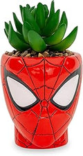 Marvel Comics Spider-Man Web-Head 3-Inch Ceramic Mini Planter with Artificial Succulent | Small Flower Pot, Faux Indoor Plants