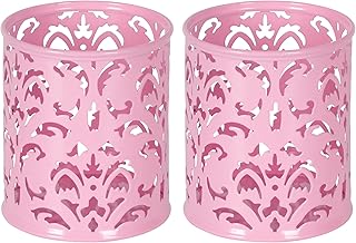 EasyPAG Pink Pen Holder for Desk, 2 Pack Round Pen Organizer, Brush Holder for Vanity, Metal Pencil Cup Organizer for Home, Office, Classroom, School
