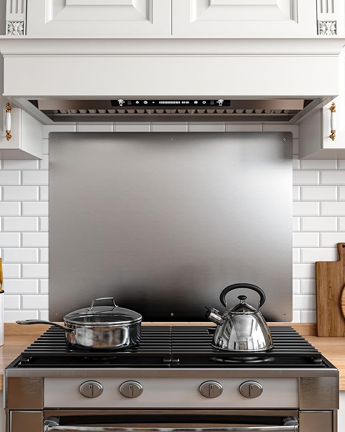 24 x 30 In Stainless Steel Backsplash - Kitchen Wall Splash Guard Behind Stove, Easy Clean and Installation