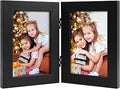 Frametory, 4x6 Double Hinged Picture Frame with Glass Front, Engineered Wood Two Photo Frame Collage for Vertical Display, Side by Side Standing Frame (Black, 1 Pack)