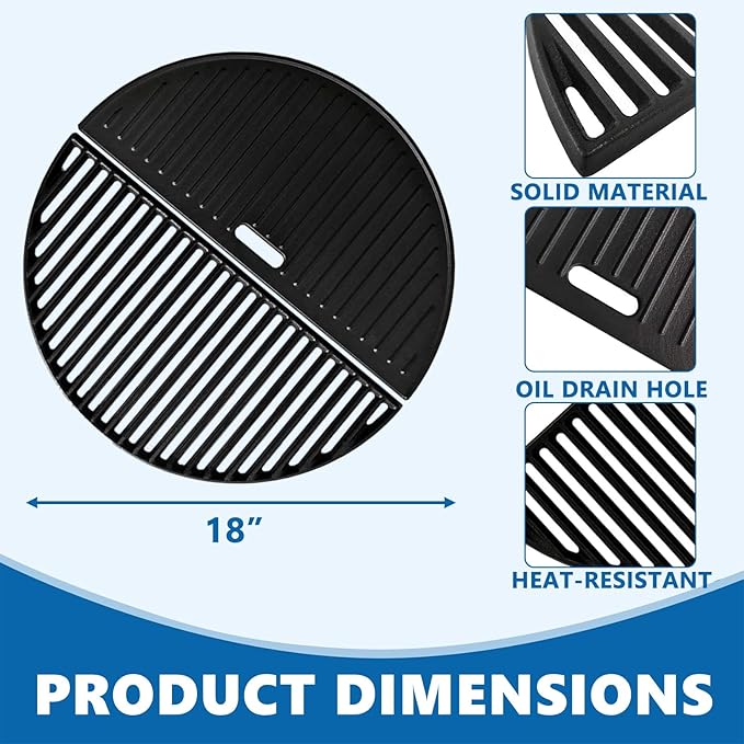 SafBbcue 18" Griddle & Grate for Kamado Joe Grill Parts Classic I, II, III Series Large Big Green Egg Grate, Vision Grill VGKSS-CC2 Accessories and Other Kamado Grill Cast Iron