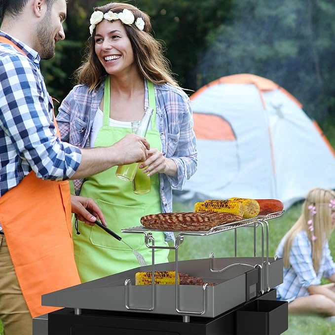 DcYourHome Griddle Warming Rack Compatible with 22" Blackstone Griddles, Portable and Adjustable Stainless Steel Rack for Blackstone Griddle Stand 22 Inch Accessories, One-Step Clip On Attachment
