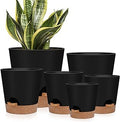 YNNICO Indoor Self Watering Planters with Drainage Holes and Saucers, 8, 7, 6.5, 6, 5.5, 5 Inches, Black, 6 Pots
