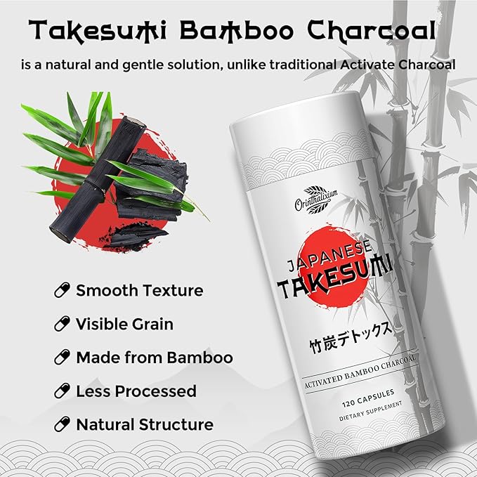 Orinthalixium Takesumi Bamboo Charcoal 2000mg – Activated Charcoal from Bamboo for Max Absorption, Detox & Gut, 120 Vegan Capsules（2 Bottle）