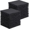 24 Pieces Slate Drink Coasters, GOH DODD 4 Inch Black Coasters Stone Coaster Set, Laser Engraving Blanks with Anti-Scratch Bottom for Home Office Kitchen Housewarming Gifts Wedding Party, Square