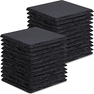 24 Pieces Slate Drink Coasters, GOH DODD 4 Inch Black Coasters Stone Coaster Set, Laser Engraving Blanks with Anti-Scratch Bottom for Home Office Kitchen Housewarming Gifts Wedding Party, Square