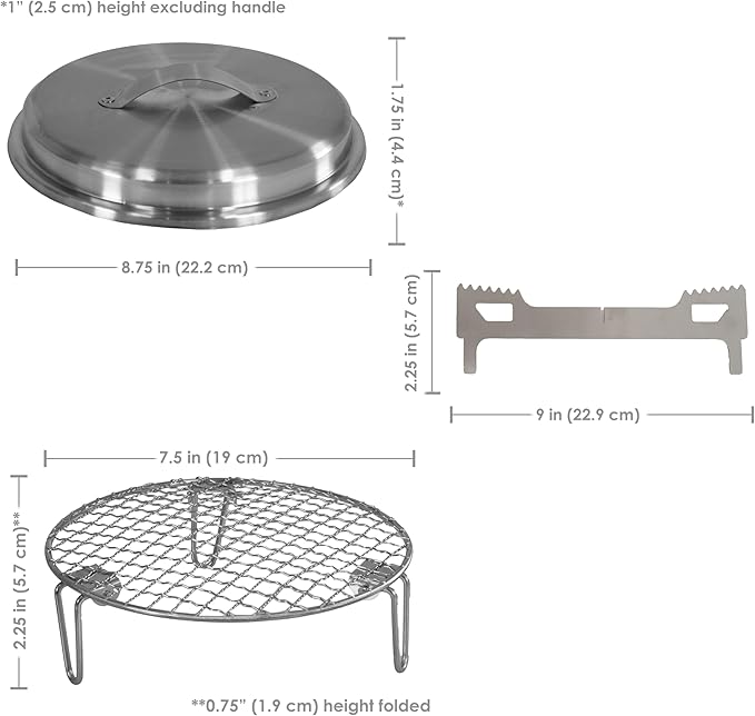 Sunnydaze 3-Piece Smokeless Tabletop Fire Pit Accessory Kit - Round Lid, Portable Fire Pit Stand, and Cooking Grate - Stainless Steel - 8.75"
