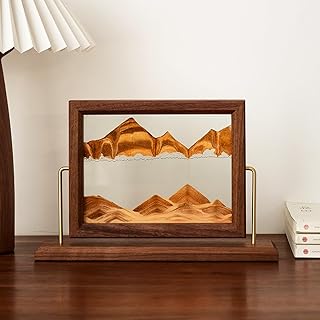 Solid Wood Oasis Mini Art Liquid Motion 360-Degree Rotation, Made of Black Walnut and H62 Brass, 3D Highly Transparent Office Decor (Desert)