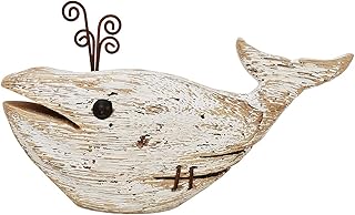 E-view Wood Whale Statue Wooden Nautical Decor for Home - Antique Fish Figures Decoration Animal Statues Beach Themed Wall Art (Whale Figurine)