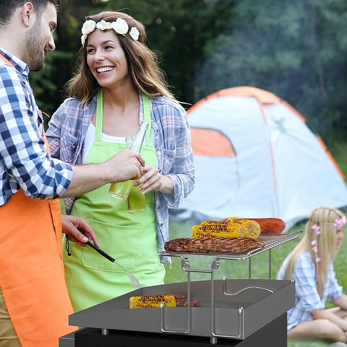 DcYourHome Griddle Warming Rack Compatible with 17" Blackstone Griddles, Portable and Adjustable Stainless Steel Rack for Blackstone Griddle Stand 17 Inch Accessories, One-Step Clip On Attachment