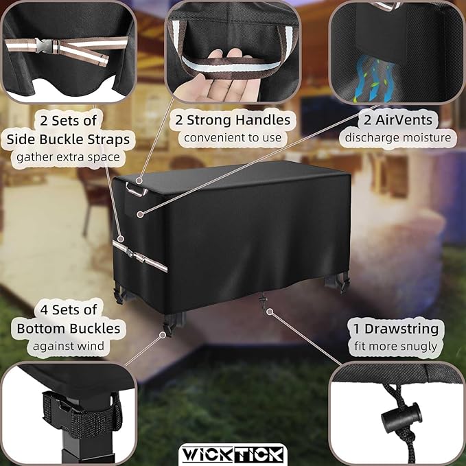 WICKTICK Rectangular Gas Fire Pit Table Cover 48 x 28 inch, Waterproof 600D Heavy Duty Fire Table Cover for 45 - 48 inch Patio Propane Firepit Tables