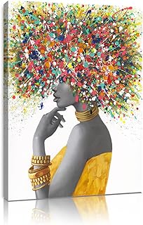 African American Wall Art - Black Art Paintings for Wall - Graffiti Canvas Wall Art for Living Room Bedroom Office Decor - Colorful Black African Woman Painting Framed Ready to Hang 12"x16"