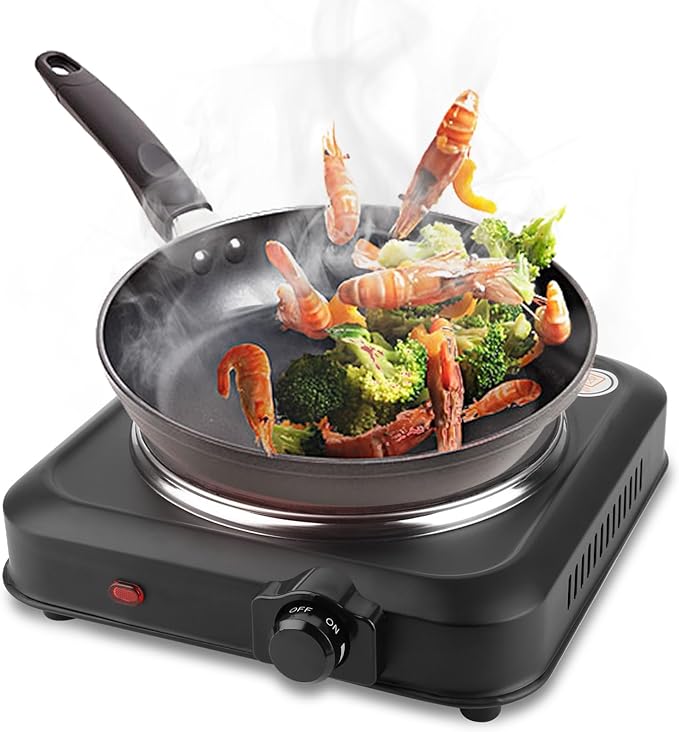 1200W Hot Plate, Electric Infrared Single Burner, Portable Stove Countertop Hotplate with 7.5” Glass Cooktop Stepless Temperature Adjustments for Home RV Camp, Compatible for All Cookwares