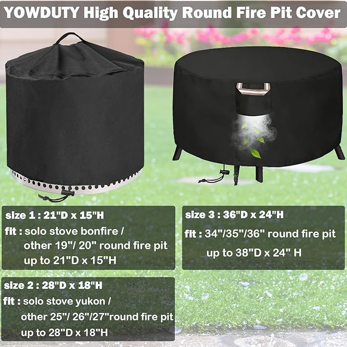 Round Propane Gas Fire Pit Cover 36 x 24 Inch, Waterproof Heavy Duty 600D Round Outdoor Fireplace Cover 36 inch, All-weather Protection For Patio Firepit / Fire Bowl 34/35/36 inch