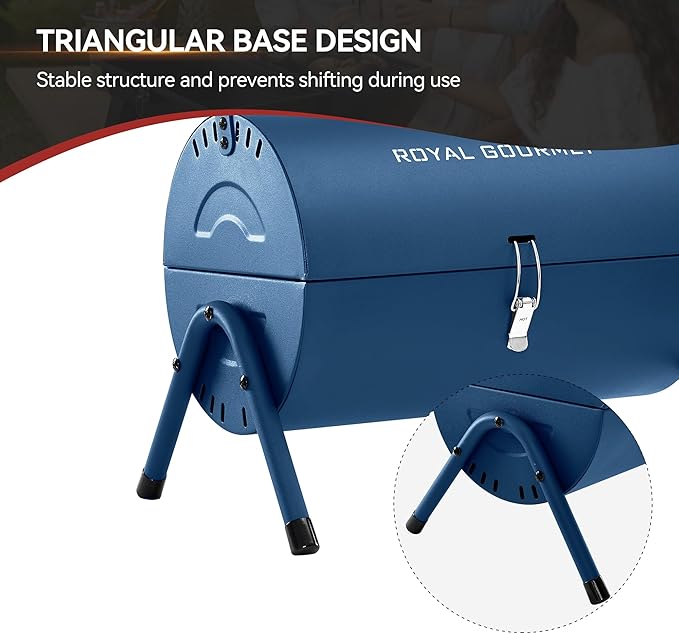 Royal Gourmet CC1015B Portable Charcoal Grill, 147 Sq. In. Cooking Area, with Four Air Vents, Lid Latch Buckle, Lid Handle, for Outdoor Backyard, Patio Parties and Picnics, Blue