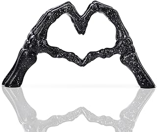 LCCCK Black Hand Gesture Desk Statues Love Ornaments,Skull Couple Statue, Creative Wedding Home Desktop Decor,Heart Shape Hand Figurines for Living Room Shelf Coffee Table Centerpiece