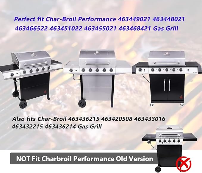 Uniflasy Grill Parts for Charbroil Performance 5 Burner 463448021 463449021 463451022 Cast Iron Grill Grates Stainless Steel Burners, Heat Plates, Igniter & Crossover Tubes