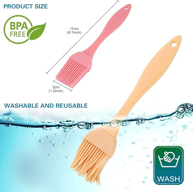 16 Pcs Silicone Basting Pastry Brush - Cooking Brush for Oil Sauce Butter Marinades, Food Brushes for BBQ Grill Kitchen Baking, Baster Brushes Baste Pastries Cakes Meat Desserts