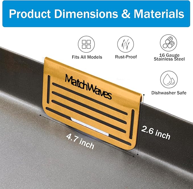 Grease Gate Blocker for Blackstone Griddle, Mesh Screen for Blocking Food from Falling into Rear Grease Catcher, Classic Movable Two-Sided Guard, Golden, 1 Pack