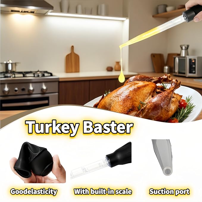 Professional Kitchen Marinade Injector, 30ml Food-Grade Heat-Resistant Meat Syringe with Cleaning Brush, Clear Scale Markings, Non-Slip Grip for Juicy Turkey, Poultry, Beef (Black(Large))