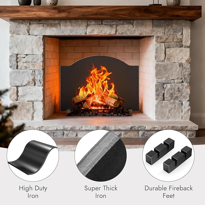 INNO STAGE 24" Fireplace Back Plates - Iron Fireback with Feet, Fireplace Wall Protection, Fireplace Heat Reflect, Black