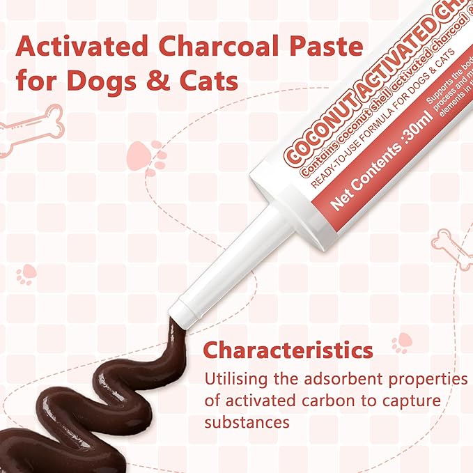 Activated Charcoal Paste for Dogs Cats, Puppy & Pet Poisoning Kit, Toxin Absorber for Pet Emergency, Aids Digestive System Recovery, 2 Tubes, 30 ml Each