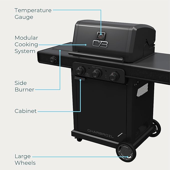 Charbroil Pro Series Amplifire Technology 3-Burner Propane Gas Grill and Griddle Cabinet with Side Burner, Black - 463366724