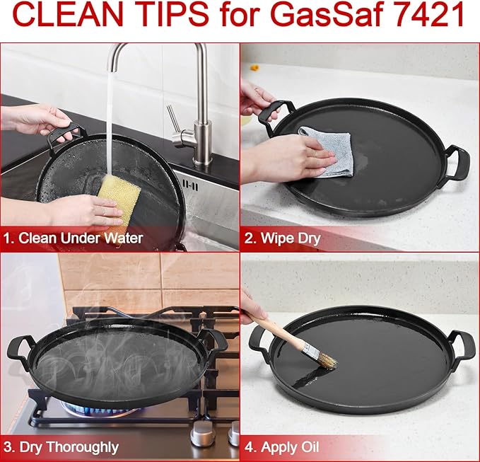 GasSaf 7421 Gourmet BBQ System Griddle for Weber 22 1/2 Inch Original Kettle Premium Charcoal Grills, 22.5'' Smokers, Performer Premium Grills Insert, 12" Round Cast Iron Griddle for 8835 64812 64815
