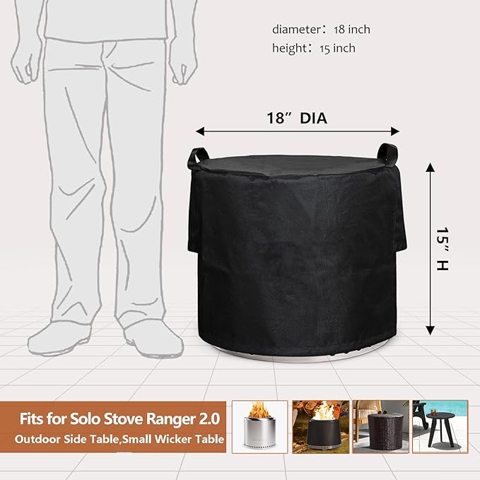 SheeChung Fire Pit Cover Round for 18"D x 15"H,Outdoor Fire Pit Round Cover,Waterproof 600D Polyester Cover,Anti-UV&Tear Resistant-Fits for Tabletop Firepit Outdoor Side Table Small Wicker Table