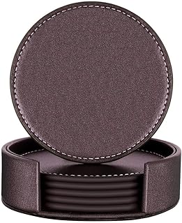 Coasters for Drinks,Thipoten Leather Coasters with Holder,Protect Furniture from Damage(6PCS, Brown)