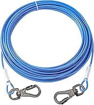 Tie Out Cable for Yard - Chew Proof Steel Wire Dog Lead - Tangle Free Leash with Swivel Bolt Snap for Pups - Dog Runner Tether for Medium to Large Dogs Up to 90lbs (Blue, 90lbs/20ft)