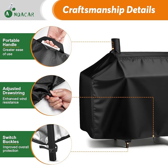 Charcoal Grill Cover for CC1830W 30-Inch Charcoal Grill, Smoker Grill Cover for CC1830SC 30-Inch Outdoor Grill Waterproof BBQ Grill Cover - 54" L×29" W×45" H, Black