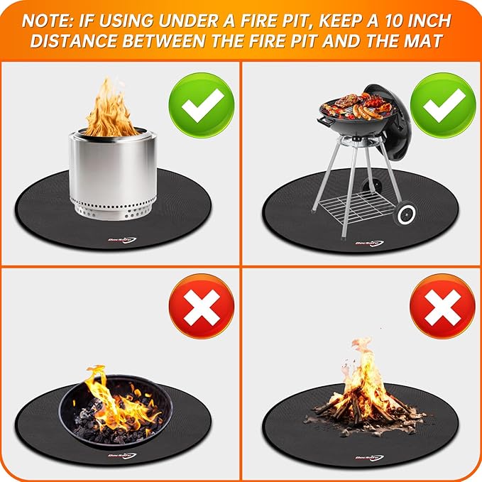 DocSafe 60 x 60 inches Round Under Grill Mat,Large 4 Layers Fire Pit Mat,Fireproof Mat Heat Insulated Protector for Deck,Patio,Grass,Smoker,BBQ,Reusable Oil-Proof and Waterproof Indoor Fireplace Pad