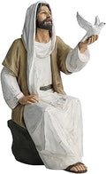 Jesus Christ Statue with Dove, Hand Painted Religious Figurine, 7 Inch Jesus on Rock Resin Statue for Modern Christian Home Decor