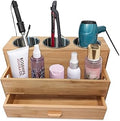 Harzen Brothers Hair Tool Organizer- Bamboo, Blow Dryer Holder, Bathroom Countertop, Vanity Caddy Storage Stand for Accessories, Makeup, Toiletries