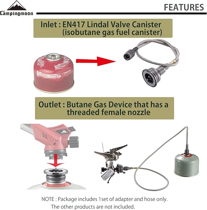 camping moon Camping Gas Stove Adapter, Input: EN417 Lindal Valve Canister, Output: Butane Gas Stove Z13M