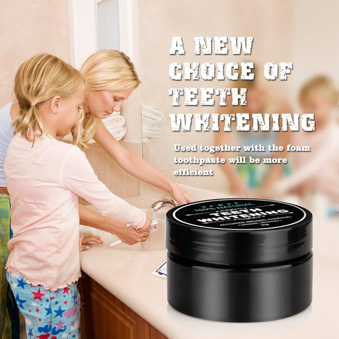 2-Pack Teeth Whitening Charcoal Powder + Bamboo Brush Oral Care Sets, WUBLSYAN Natural Activated Charcoal Teeth Whitener Powder