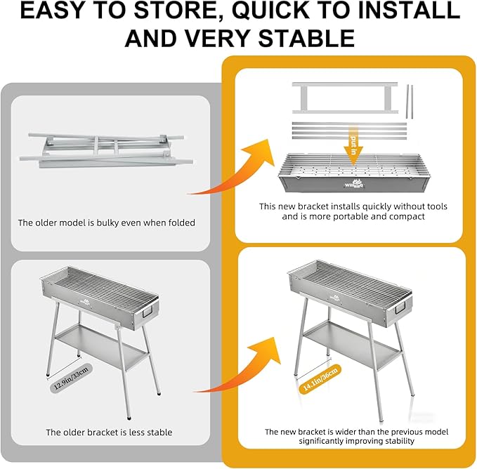 WILLBBQ Charcoal Grills Commercial Quality Portable Hibachi BBQ Lamb Skewer Detachable‌ Camping Barbecue Grill for Backyard Outdoor Cooking Use(31.6x10.3x5.1 inch)