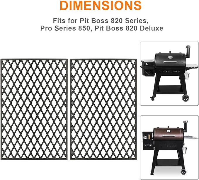 GRISUN Grill Grates for Pit Boss 820 Series, Pro Series 850 Wood Pellet Grills, Heavy Duty Cast Iron Grill Grids for Pit Boss 820 Deluxe Grill, 2 PCS