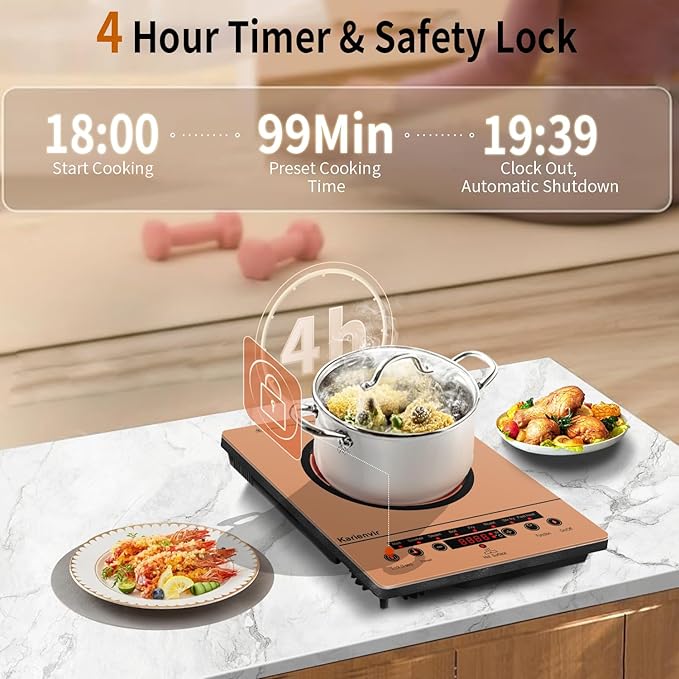 Single Burner Electric Cooktop, Portable Electrics Stove 110v with plug, Touch Stove Electric with Safety Lock, Timer, Kitchen Cooking Cooktop With 9 Power Levels, 1800W(orange)