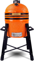 London Sunshine Ceramic Kamado Charcoal BBQ Grill and Smoker, Stainless Steel Grates -15" Ceramic with Tall Stand (ORANGE)