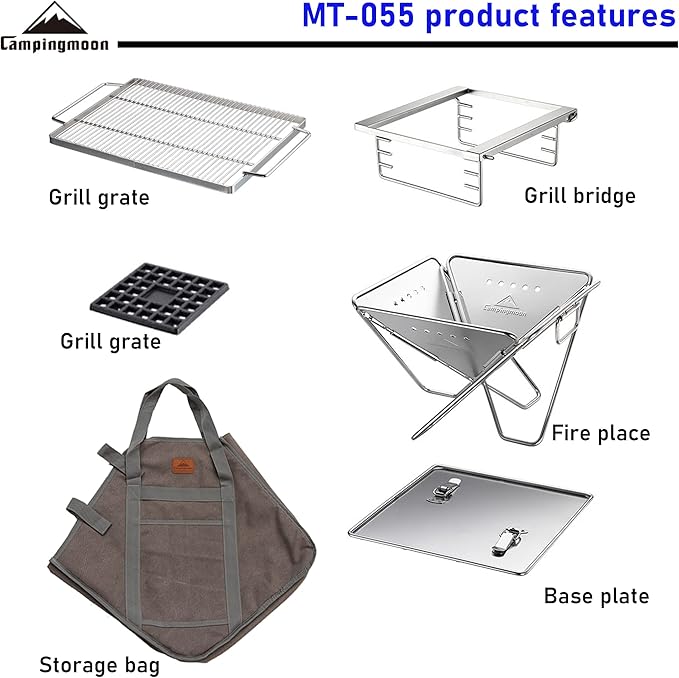 Campingmoon BBQ Grill Fire Pit Foldable Stainless Steel - Extra Large MT-055