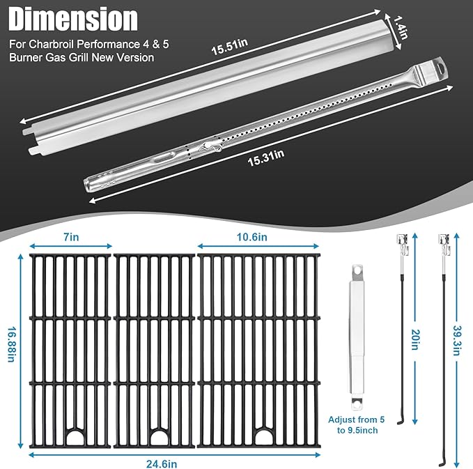Uniflasy Grill Replacement Parts for CharBroil Performance 4-Burner 463365021 463365724 463351021 463352521 463354021 for Charbroil 463365021-73