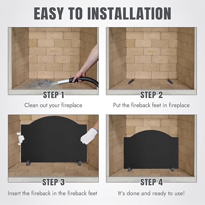 INNO STAGE 24" Fireplace Back Plates - Iron Fireback with Feet, Fireplace Wall Protection, Fireplace Heat Reflect, Black