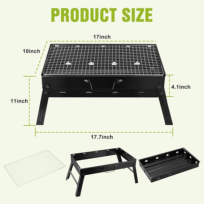 Portable BBQ Grill, Foldable Charcoal Grill Lightweight Smoker Grill for Outdoor Cooking Camping Hiking Picnics Tailgating Backpacking Party (Mini gril(17.7x10x11"))