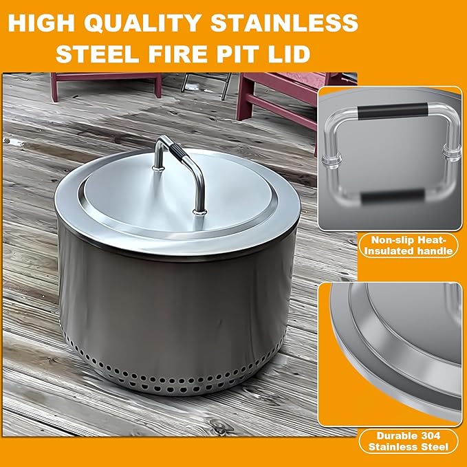 27" Fire Pit Lid with Handle for Solo Stove Yukon 1.0 / 2.0 Fire Pits, Stainless Steel Fire Pit Hard Cover with Fire Pit Cover, Camping Stove Accessories for Other 27" Outdoor Low Smoke Stoves