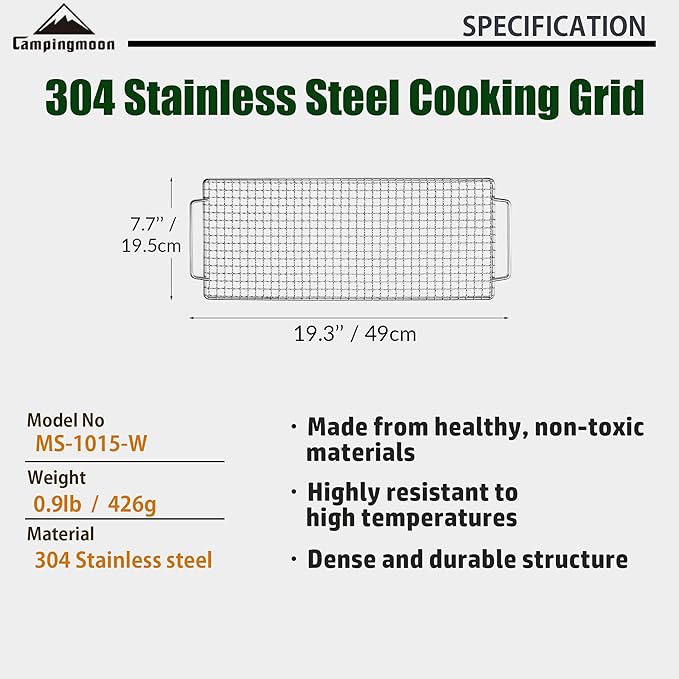 CAMPINGMOON Cooking Grid Campfire Grill Grid BBQ Replacement Grate 304 Stainless Steel Portable Handle (Silver 17.7 x 7.7)