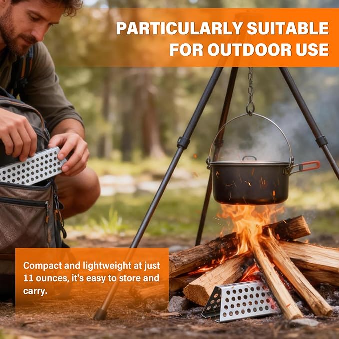 Fireplace Grate (2-Pack, 10.2" & 7") – Nestable Stainless Steel Fire Pit Grate with Honeycomb Design for 70% Less Smoke & Hotter Burn | Portable for Indoor Fireplace, Outdoor Camping & Backyard